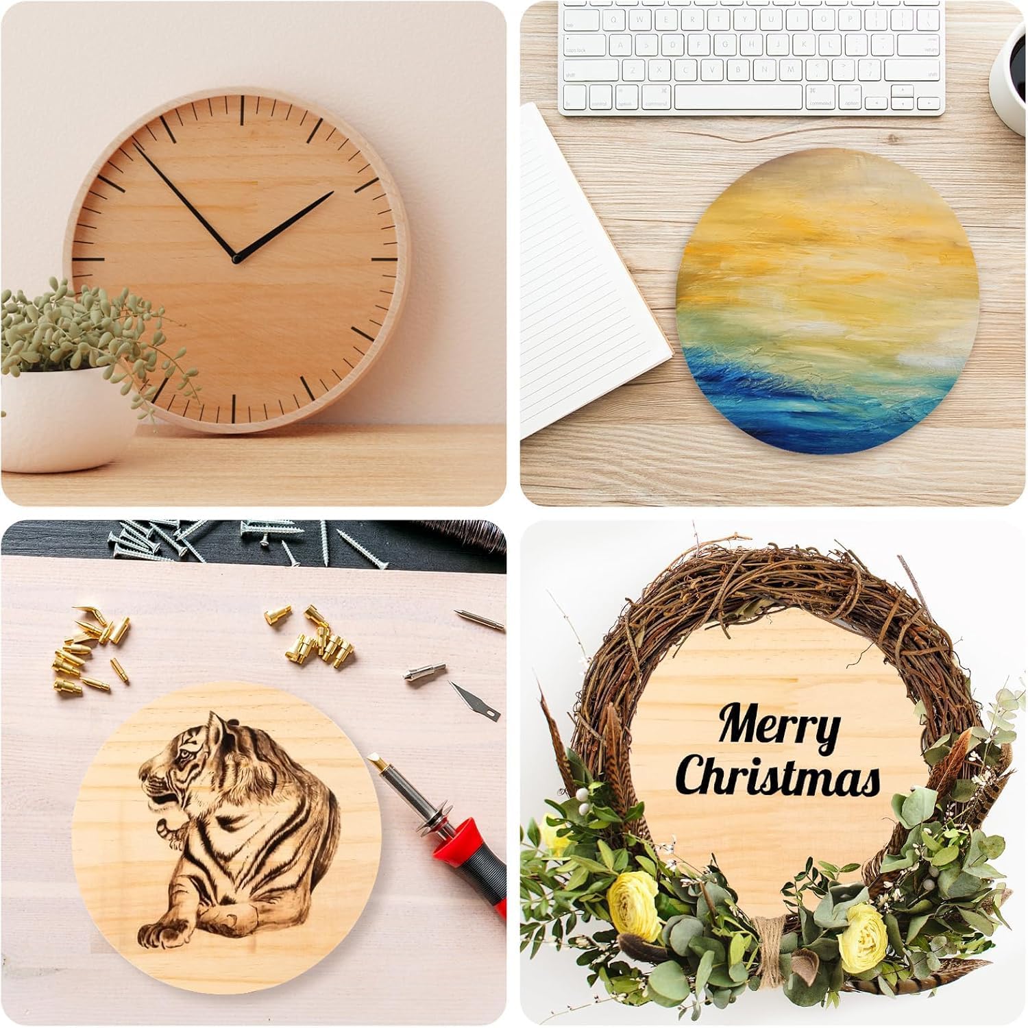 8 Pack 8 Inch Round Wooden Plaque, 3/4 Inch Thick Unfinished Wooden Circle Plaque, Natural Pine Wood Coaster Base for Craft Projects, Sign, Painting, Woodcarving, Engraving