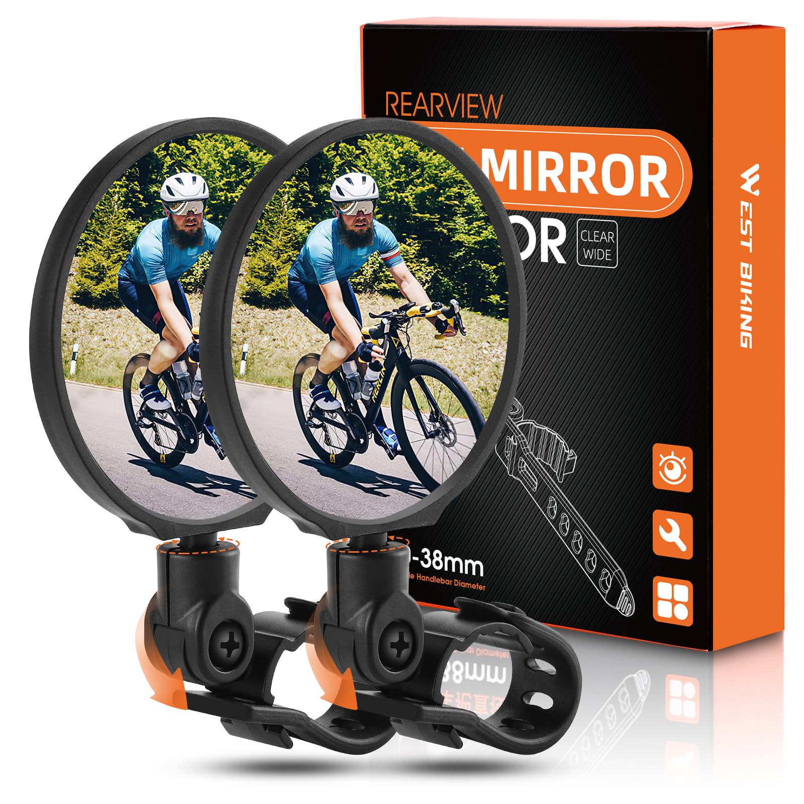 Lot De 2 Rétroviseurs CYCLESPEED – Pivot 360°, Pliables, Pour Guidon 20-38 Mm, Pour Vélo électrique, VTT, Route