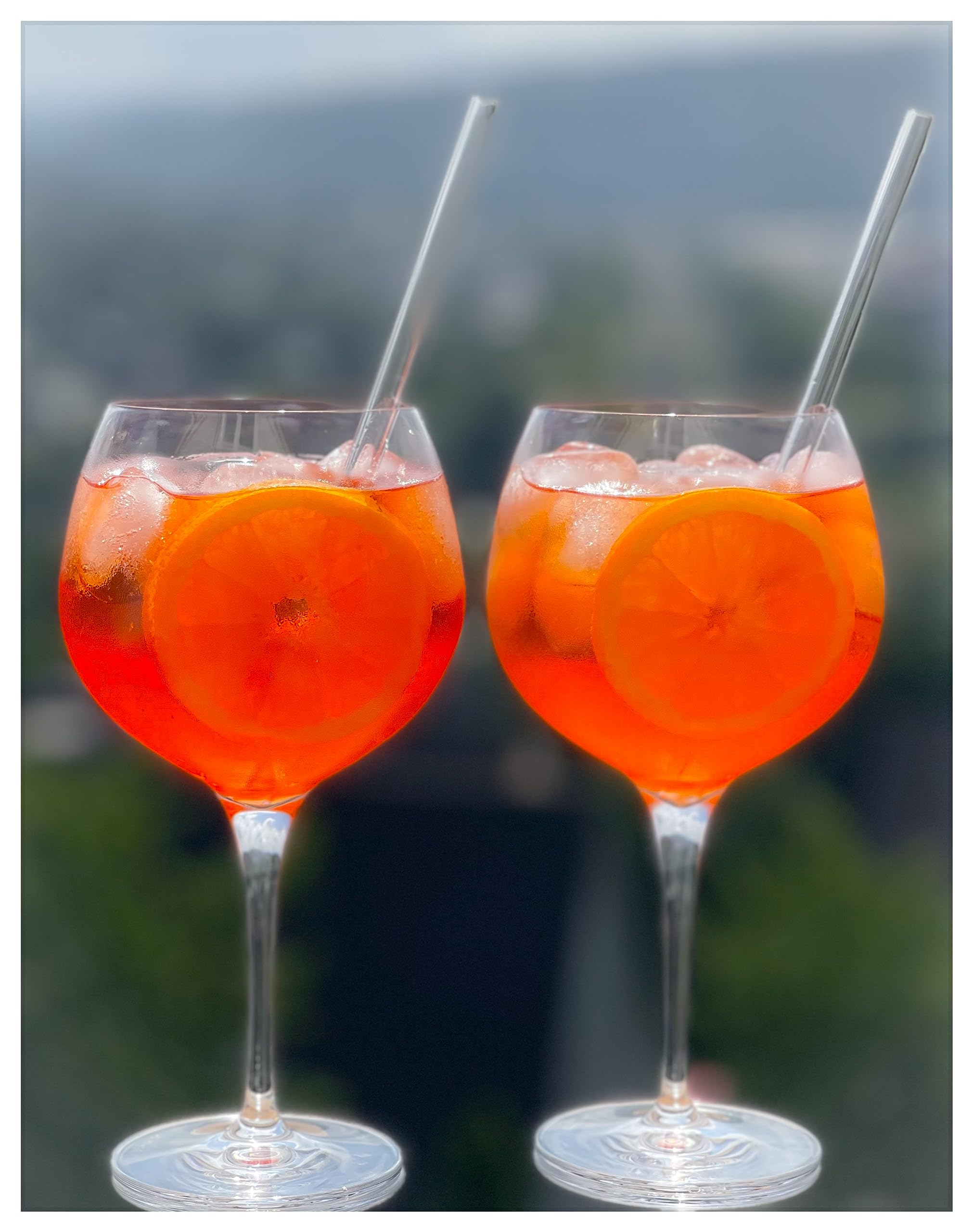 Topkapi Verre Aperol Spritz XL - Lot de 6 verres cristal sans plomb, 700 ml, avec lot de 7 pailles en verre, qualité professionnelle pour bar, salon, terrasse, jardin, restauration et restauration