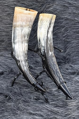 Miniatura 6 de Vaso de cuerno para beber con soporte de hierro trenzado  Vaso medieval hecho a mano con cuerno nórdico  Cuerno de hidromiel auténtico  tazajarra