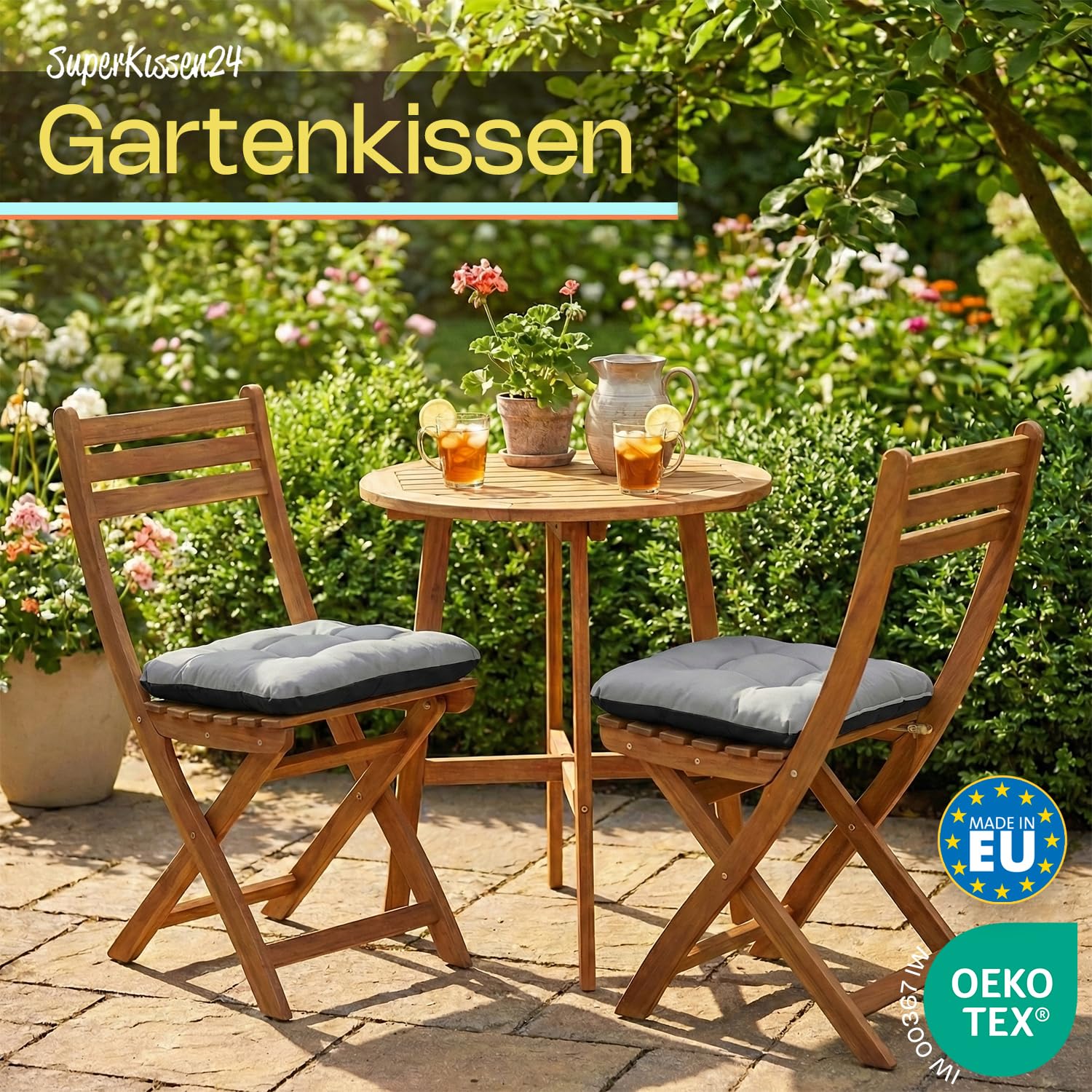 SuperKissen24. Stuhlkissen Outdoor - Sitzkissen für Stühle 1 Stück 45x45 cm - Outdoor