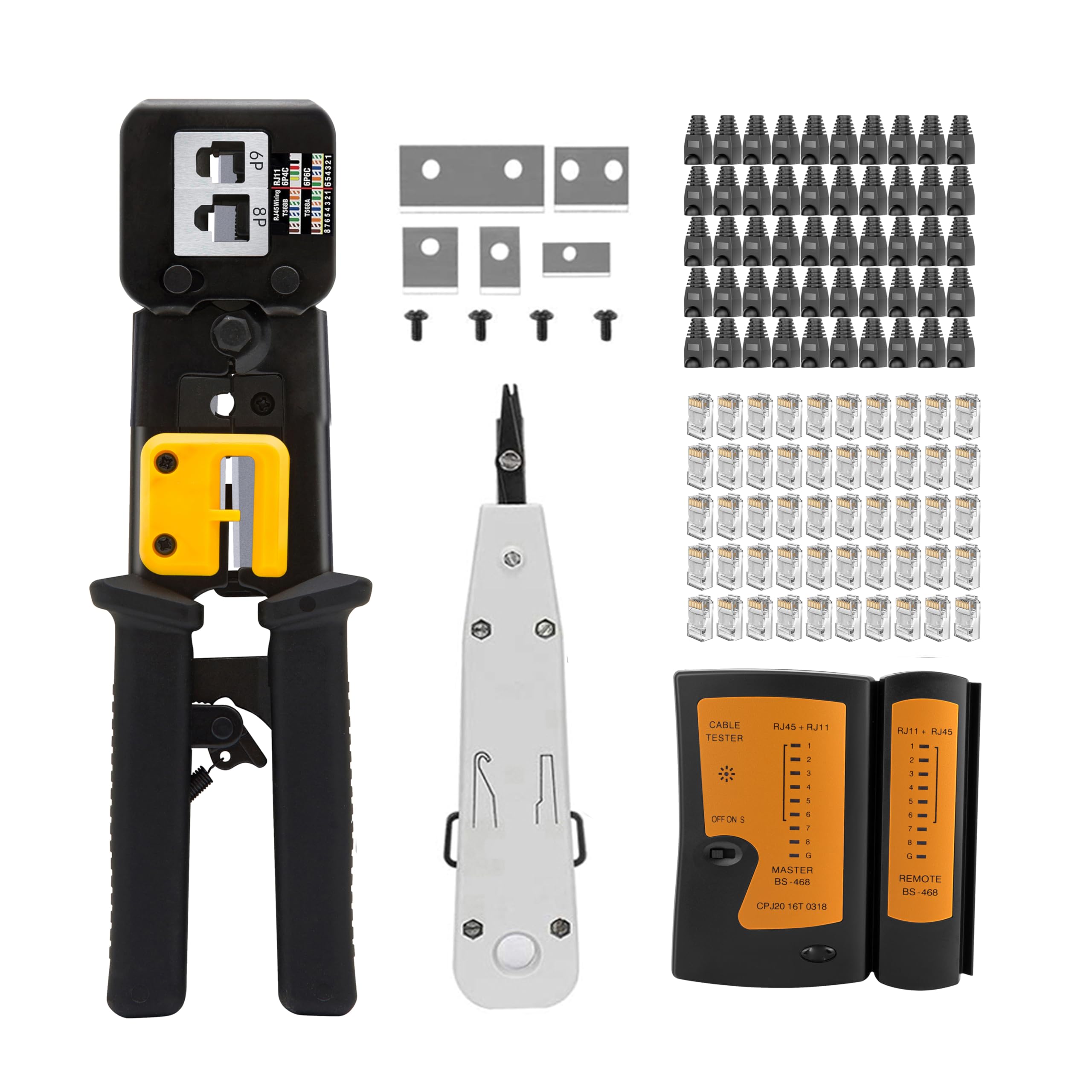 Mayline-Tech Black Mayline Crimper Rj45 Cat5/Cat6 Network Crimp Cutter Tool, Ethernet Cable Tester Stripper Crimper For Pass-Through Crimping Network Utp/Stp Wire Stripper Punch Down Tool(Black)