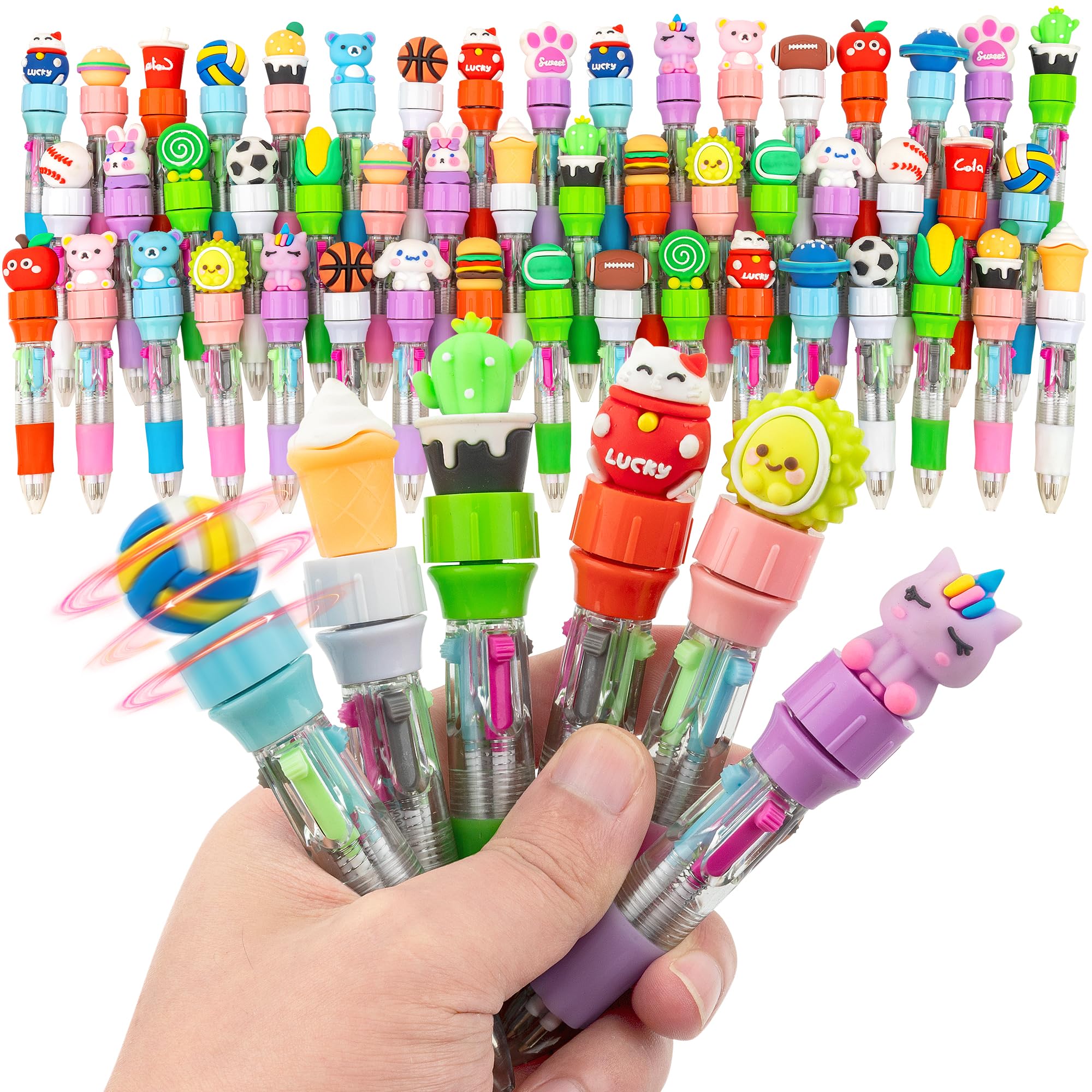 Paquete de 50 bolígrafos multicolor a granel, bolígrafos 4 en 1 para niños, divertidos recuerdos de fiesta temática deportiva, regalos novedosos, premios para el aula y suministros escolares
