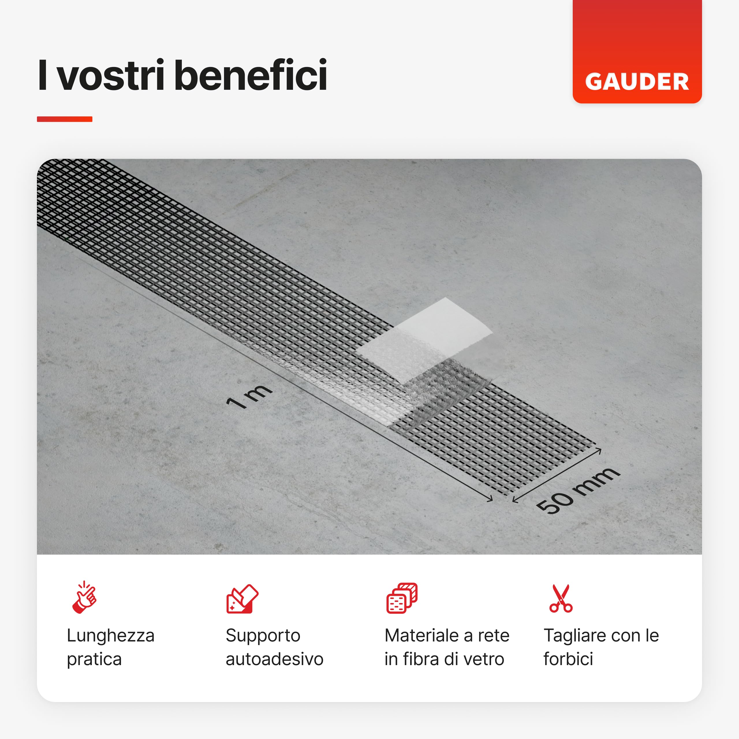 GAUDER Nastro Riparazione Zanzariere - Kit Riparazione Insetti in Fibra di Vetro Autoadesivo - Toppa di Riparazione per Finestra, Porta, Veranda (1 m x 50 mm - nero)