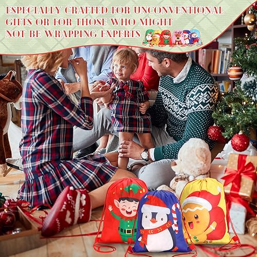 Miniatura 6 de Paterr 36 mochilas de Navidad con cordón a granel, 13.3 x 16.5 pulgadas, mochila de regalo grande con cordón, bolsas de regalo de Navidad para