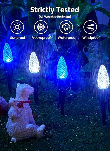 Miniatura 2 de C9 - Luces LED de Navidad para exteriores con estacas, 20 luces LED de fresa de 25.7 pies, conectables e inastillables, marcador de luces de camino