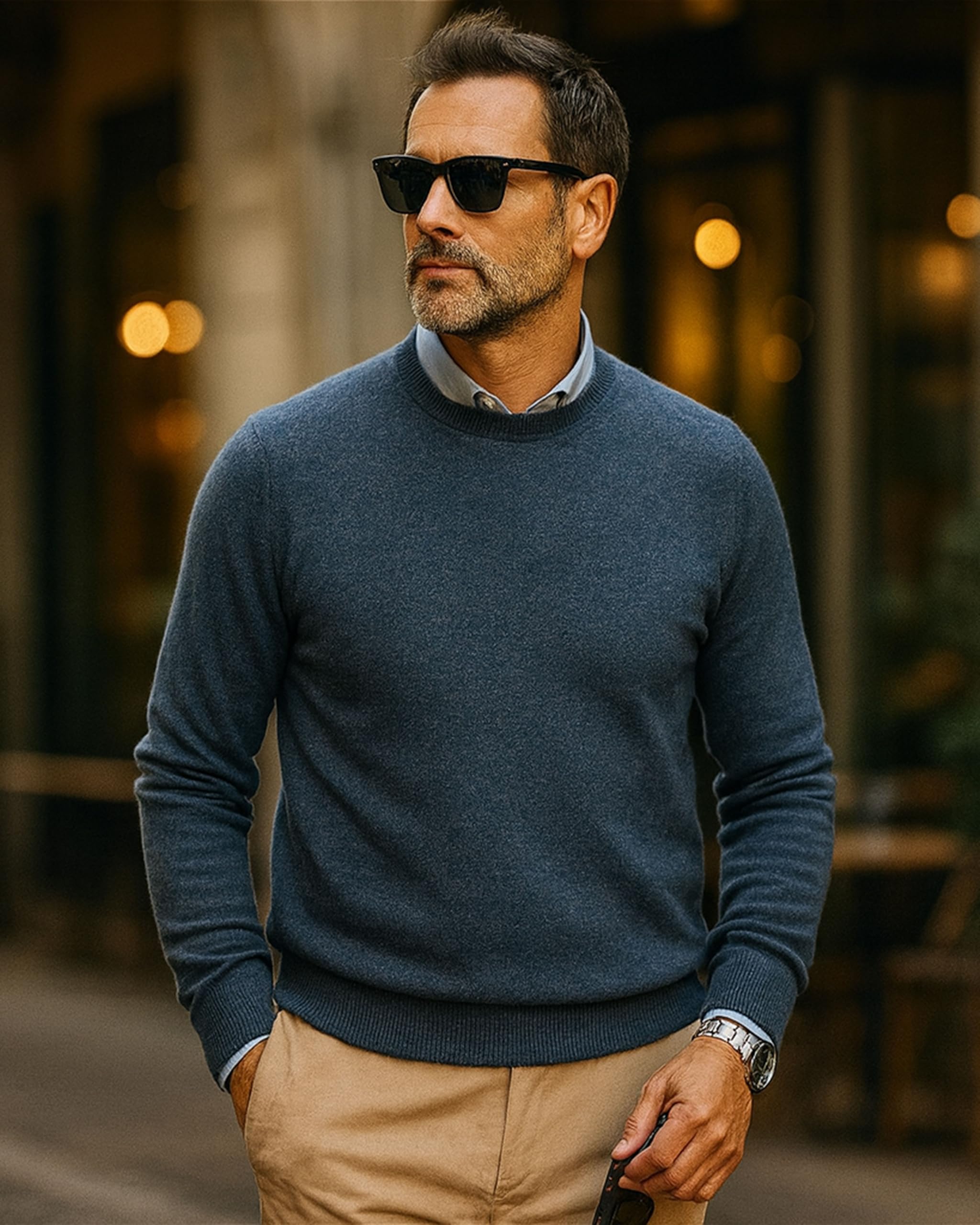 Maglione Uomo Girocollo, 30% Cashmere 70% Lana, Made in Italy, Pullover Manica Lunga, Maglia Invernale