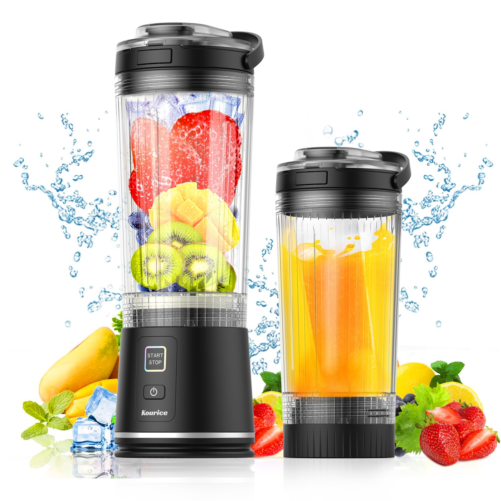 Personal Size Portable Blender for Shakes & Smoothies, 16oz Mini Small Smoothie Blender with On Go Lid & Sip Lid, 26000RPM Rechargeable Cordless Electric Blender for Travel Gym Office