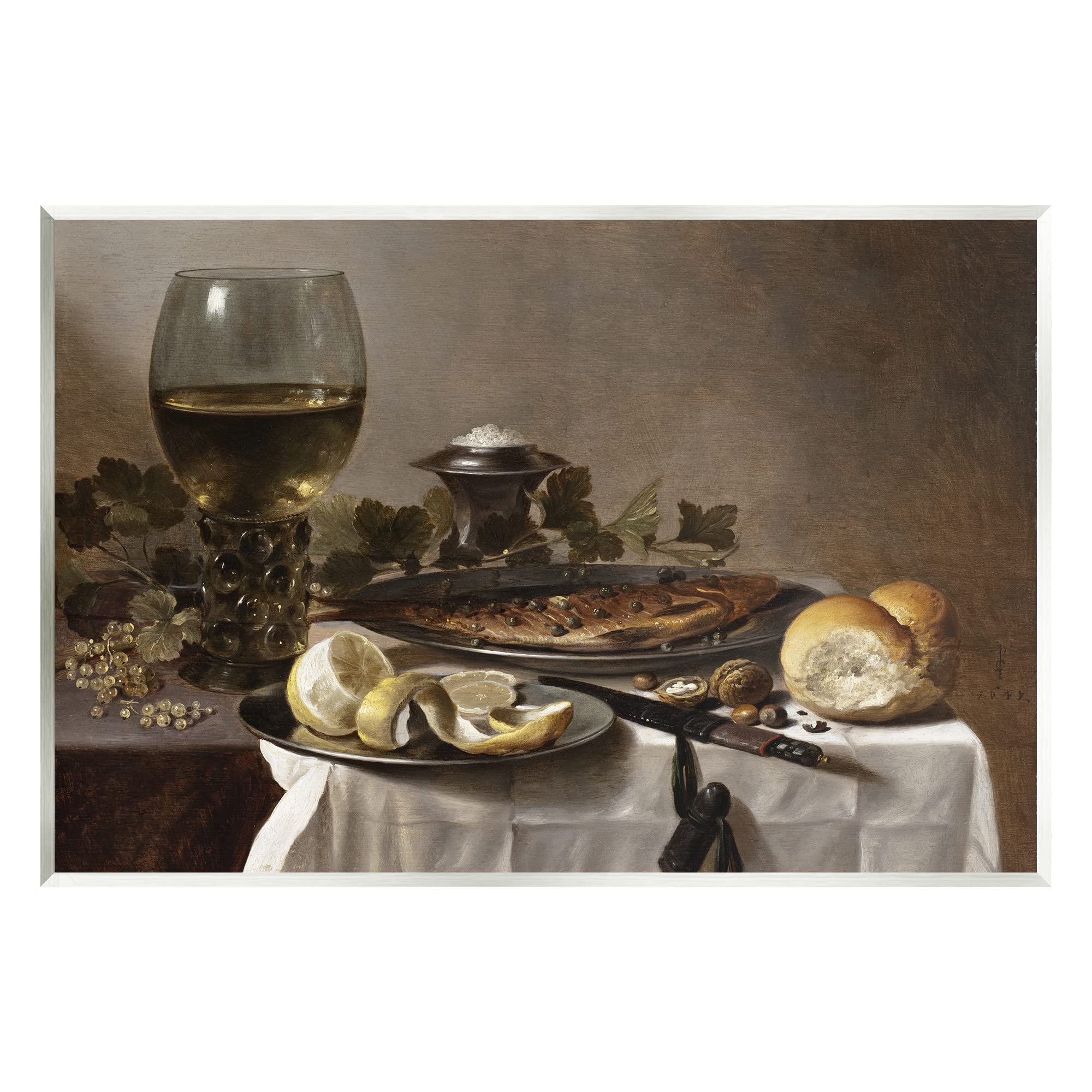 Stupell Industries Still Life with Herring Wine and Bread Pieter Claesz Painting Wood Wall Art, Design By one1000paintings