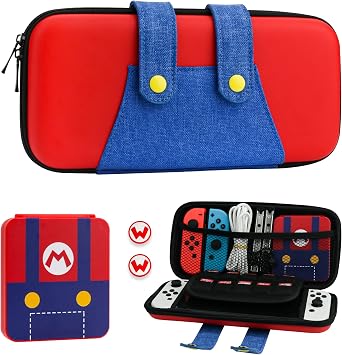 FUNDIARY Nintendo Switch ve Switch OLED i in Ta ma  antas , Anahtar ve Anahtar OLED i in Sert Ta nabilir Seyahat  antas , Oyun K l f  ve 2 Parmak Kapakl  K l f Aksesuar Paketi - Super Mario i in