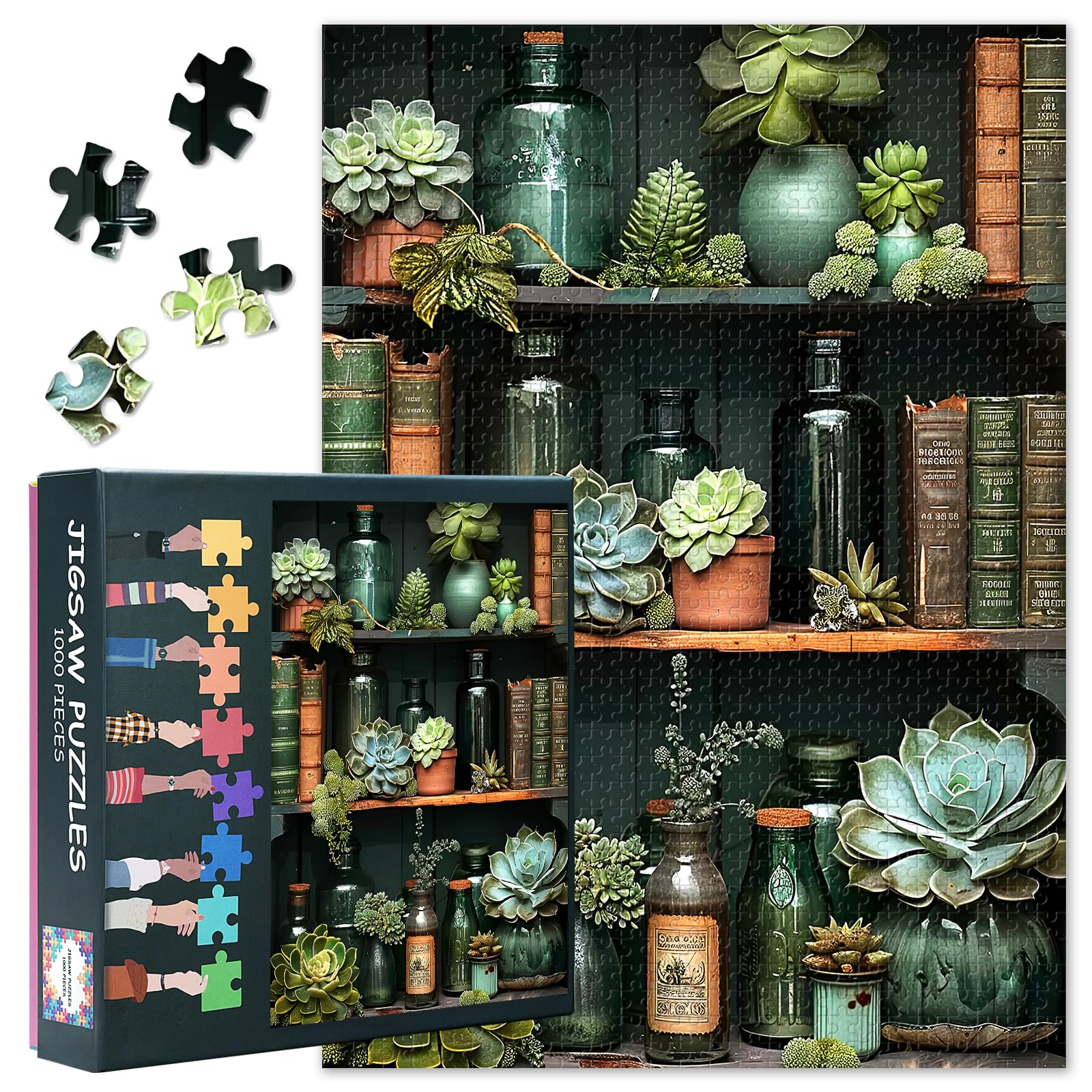 Botanical Shelf with Succulents & Antique Books 1000-Piece Puzzle