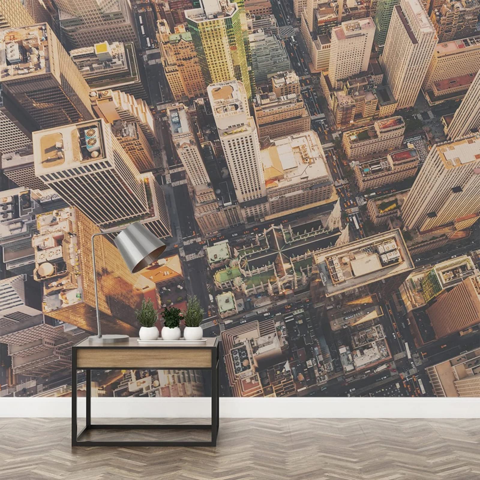 Birds Eye New York City Wallpaper An Aerial View Of A City At Night