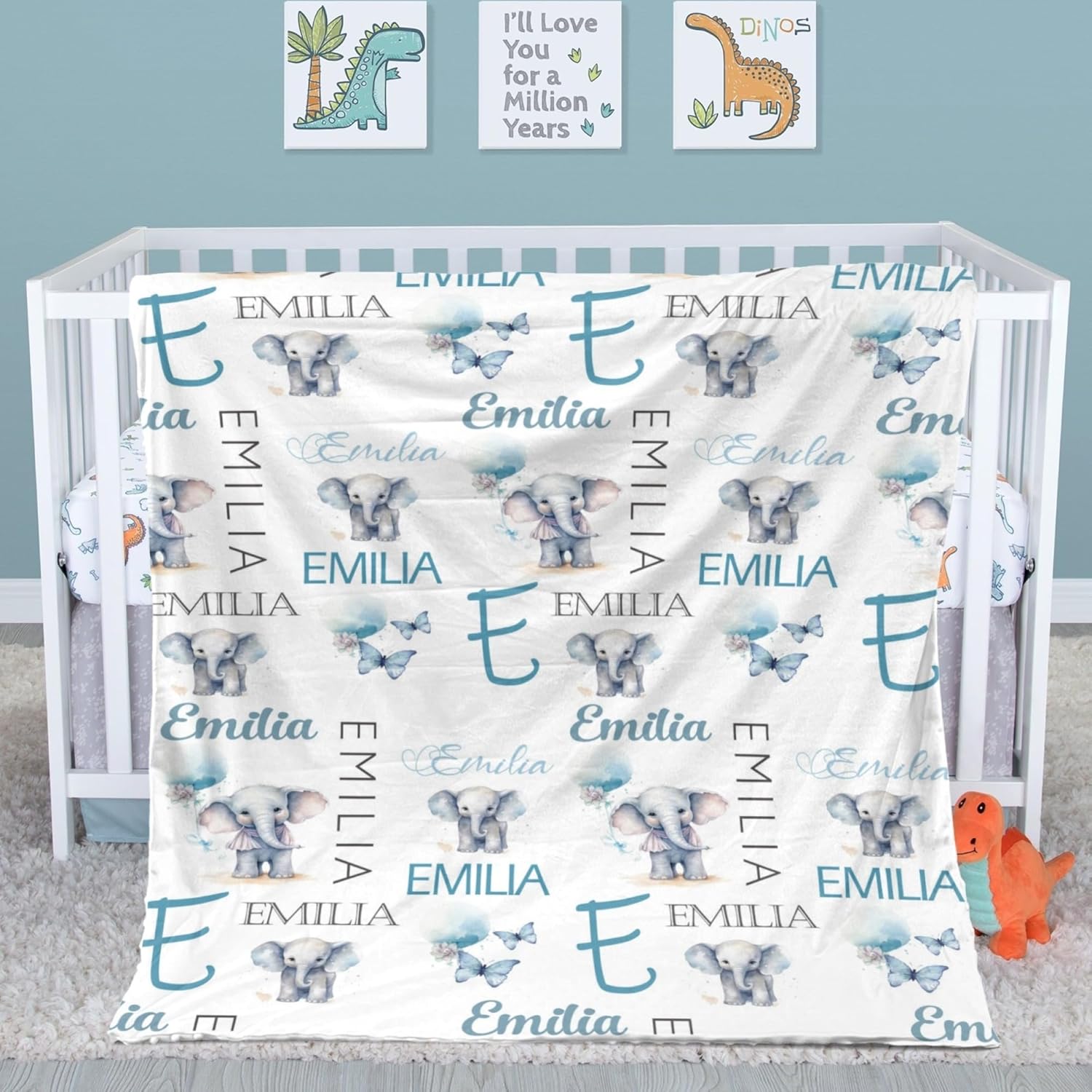 Personalized Elephant Hooded Baby Swaddle Blanket Customized Elephant Baby Blanket Minky Dotted Infant Wrap Baby Blankets for Boys Girls Name Blanket Nursery Swaddling Blankets 40x40 in