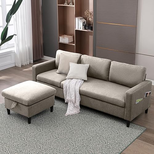 Miniatura 1 de ZAFLY Sofá modular convertible, sofá en forma de L con otomana de almacenamiento, juego de muebles de sala de estar de 86 pulgadas de ancho, sofás