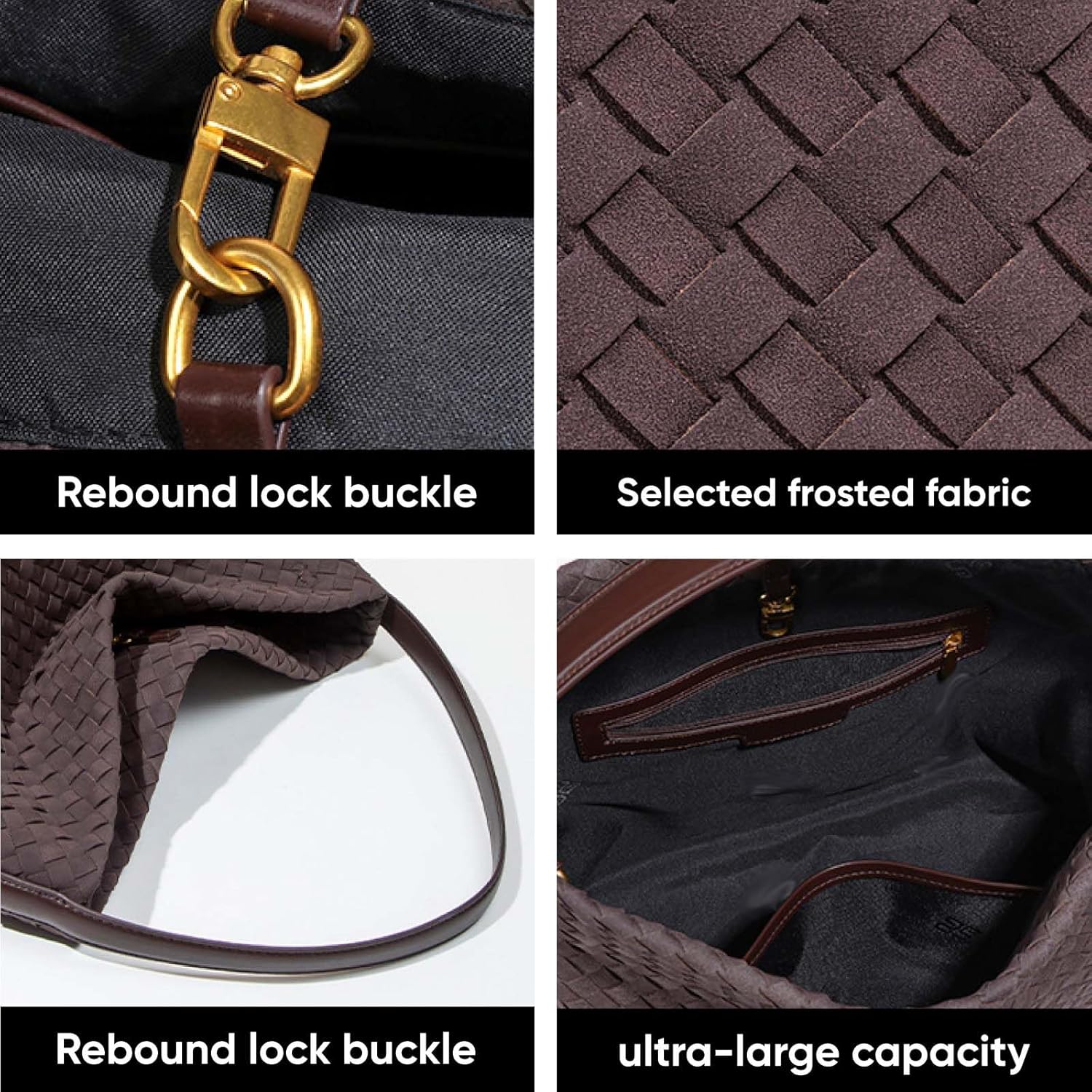 Women's Braided Leather Tote Bag Stylish Suede Hobo Shoulder Bag with Woven Details - Image 4