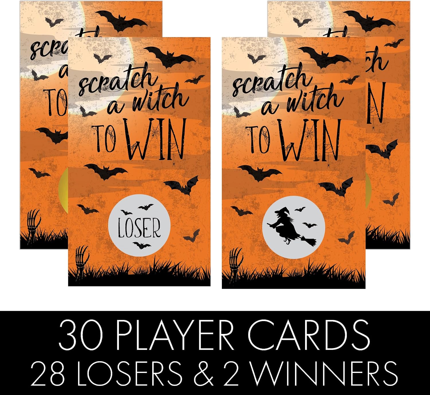 DISTINCTIVS Halloween Scratch Off Game, 30 Cards, 2 Winners, Bats and Moon image 3