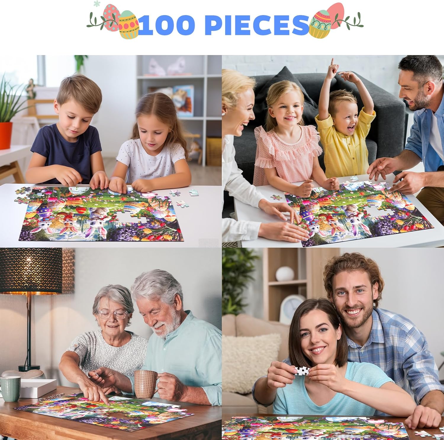 Easter Bunny Puzzles for Kids Ages 3-8, 100 Pieces Paper Easter Jigsaw Puzzles for Kids 3 4 5 6 7 8 Years Old, Bunny Puzzles Educational Toys Birthday Easter Gifts for Girls Boys