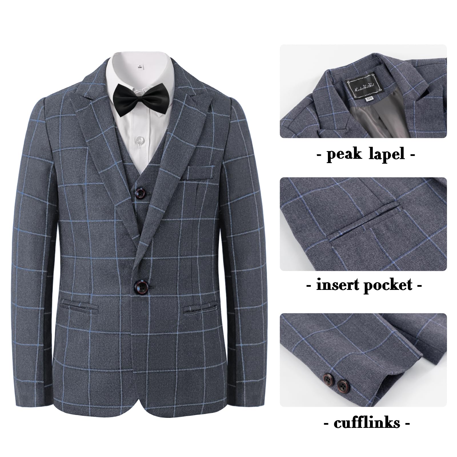 LOLANTA Costume Enfant Garçon 5 Pièces Slim Fit Tenue de Mariage et de Cérémonie pour Garçon, Pantalon de Costume, Gilet, Chemise avec Nœud Papillon, 3-12 Ans