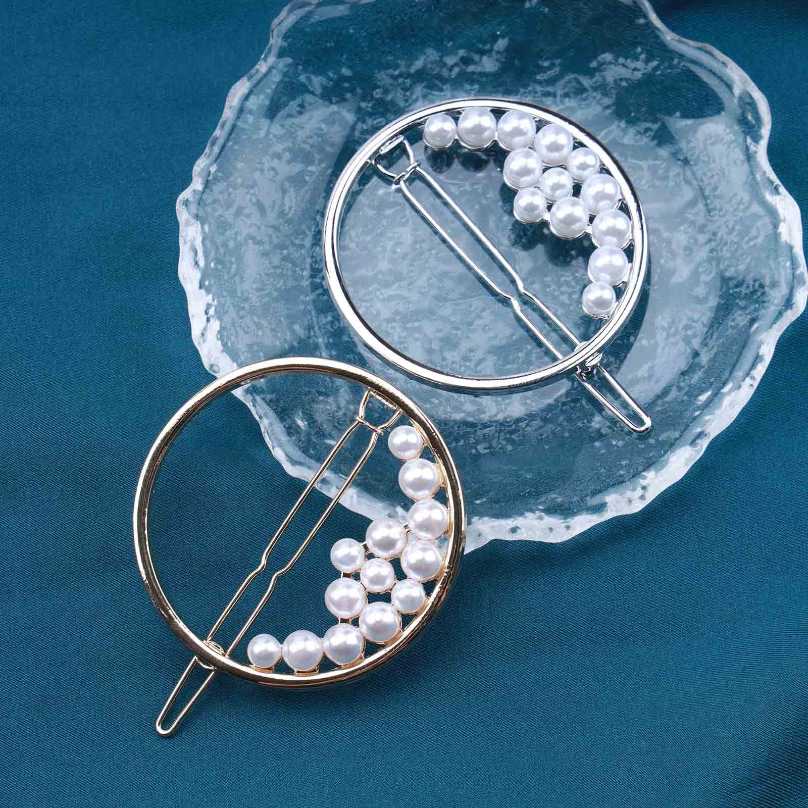 Pearl Round Barrette Hair Clip Fashion Metal Love Heart Hair Clip Elegant Pearl Round  main image 2
