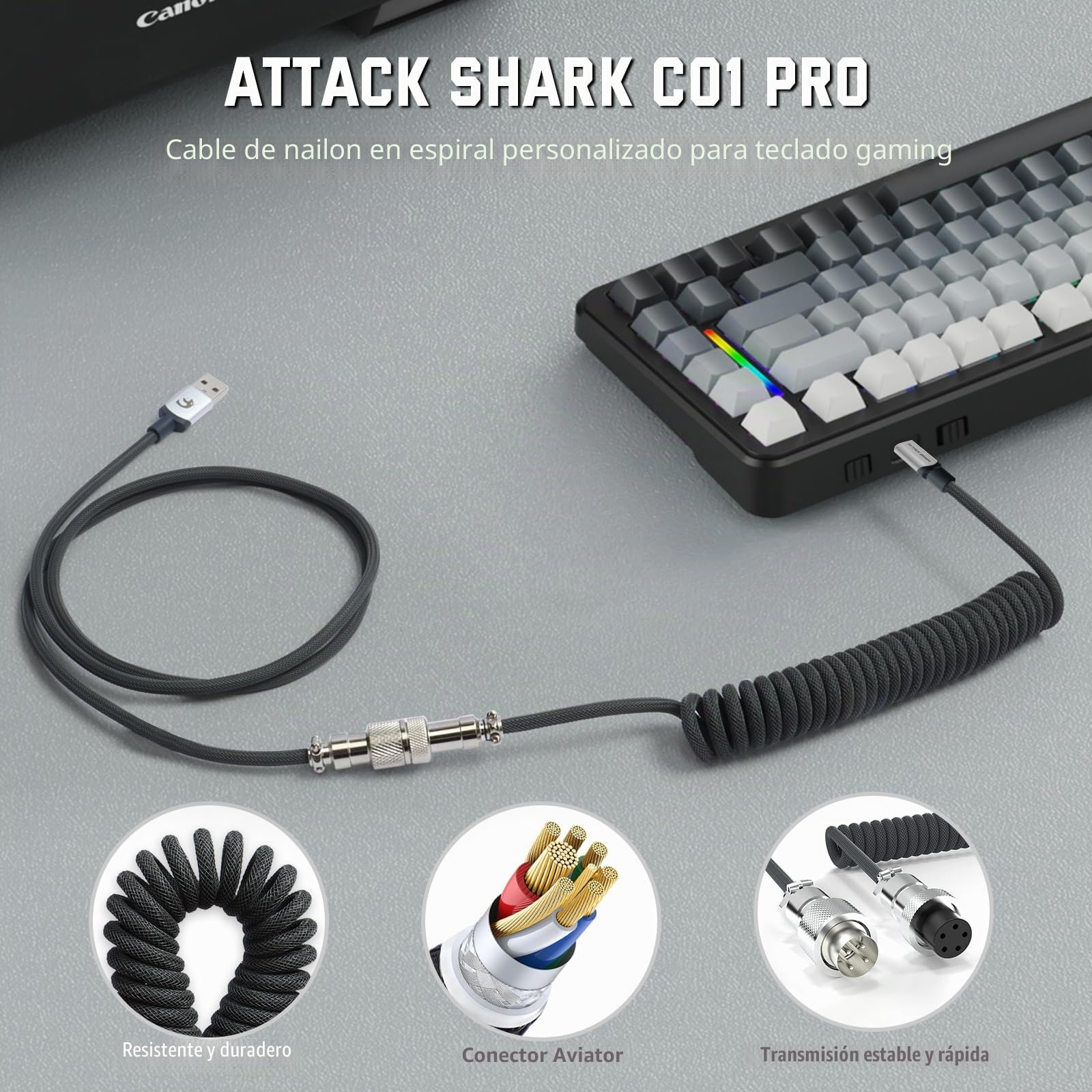 LexonElec X Attack Shark M86 Pro Teclado mecánico inalámbrico, BT/2.4G/con Cable, 4000 mAh, Hot-swappable, Interruptor Lineal, QWERTY, Teclado para Juegos RGB y Cable en Espiral. (Negro Degradado)
