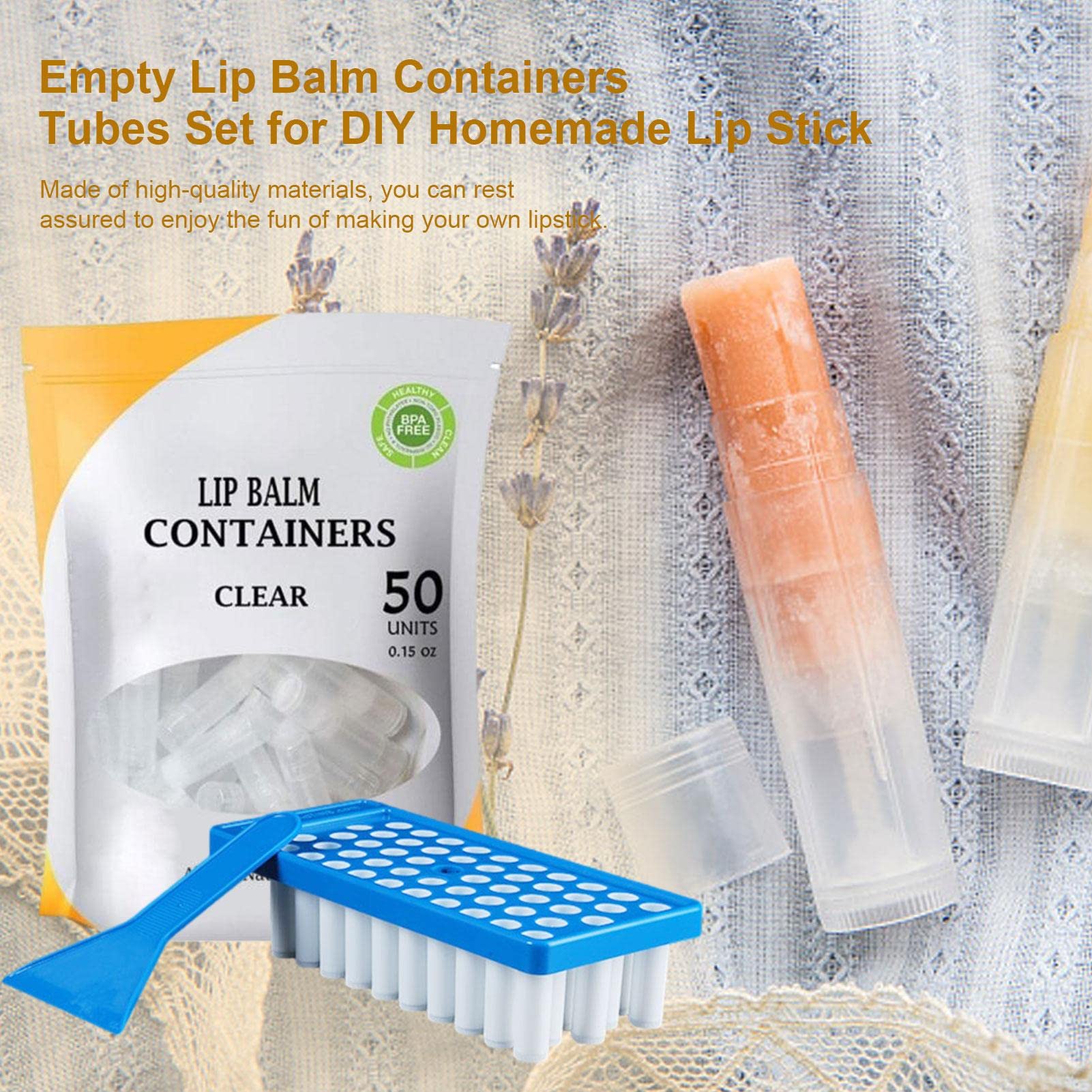 DIY Lippenbalsam-Set – 50 Leere Tuben + Füllschale + Spatel, Transparent, Für Selbstgemachten Lipgloss