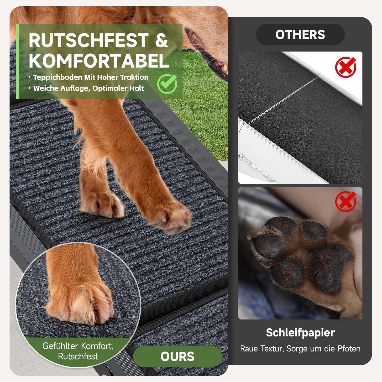 The Fellie Große Hunderampe Auto Klappbar 160CM, Hundetreppe Mit Rutschfester Teppichoberfläche Für Große, Mittlere Und Kleine Hunde, Tragbare Hunderampe Für SUV & LKW, Hundetreppe Bis Zu 100KG