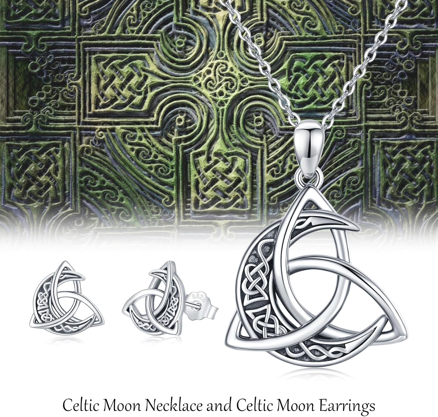 KQ&TTENG Celtic Moon Necklace and Celtic Moon Earrings, Crescent Irish Necklace Jewelry Gift for Women