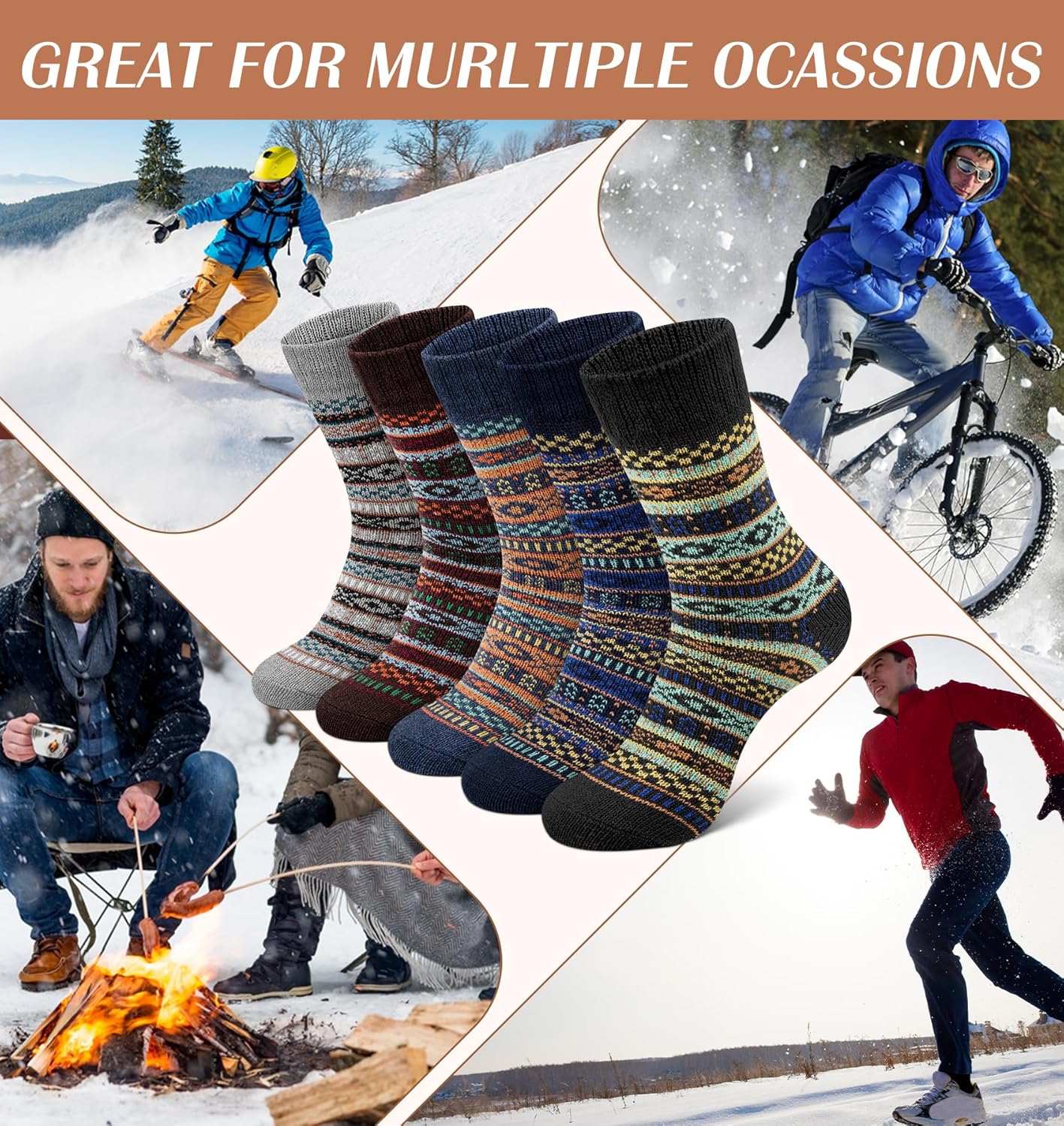 YSense 5 Pairs Mens Wool Socks Winter Warm Knit Causal Crew Socks for Men - Image 6