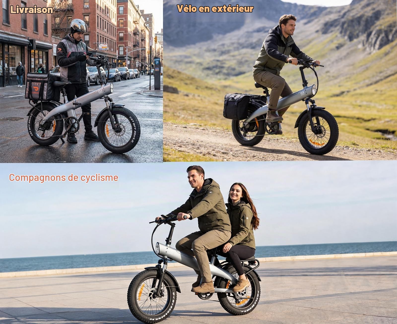 HX Q3 Vélo Électrique Adulte,Fat Bike Electrique 20" x 4.0,Cadre Inspiré du Dauphin,Vélo Électrique Tout-Terrain avec Porte-Bagages,Autonomie 80-120 km 25 km/h – S’adapte à Votre Mode de Vie