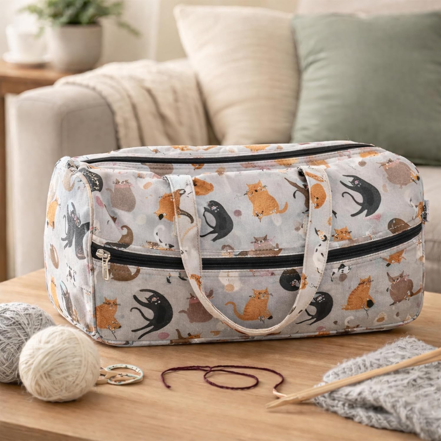 Hobby Gift Knitting Bag Large Yarn Storage Bag with Zippered Compartments for Knitting Needles Crochet Hooks and Craft Accessories