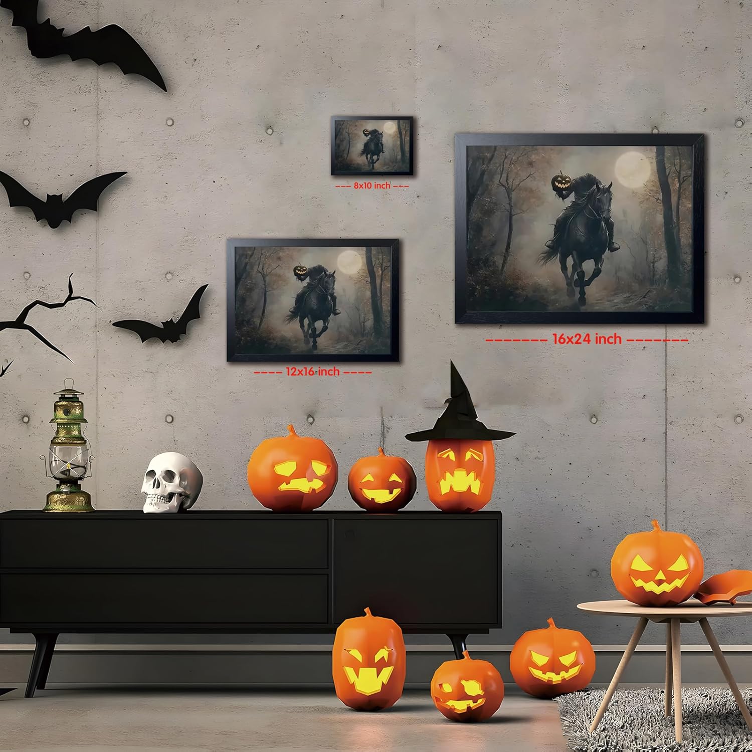 Vintage Canvas Wall Art, Dark Academia Wall Decor, Gothic Poster Print Painting, Headless knight holding a pumpkin lantern Halloween for Living Room Bedroom Decor 8x10 Inch Black Wood Framed - Image 5