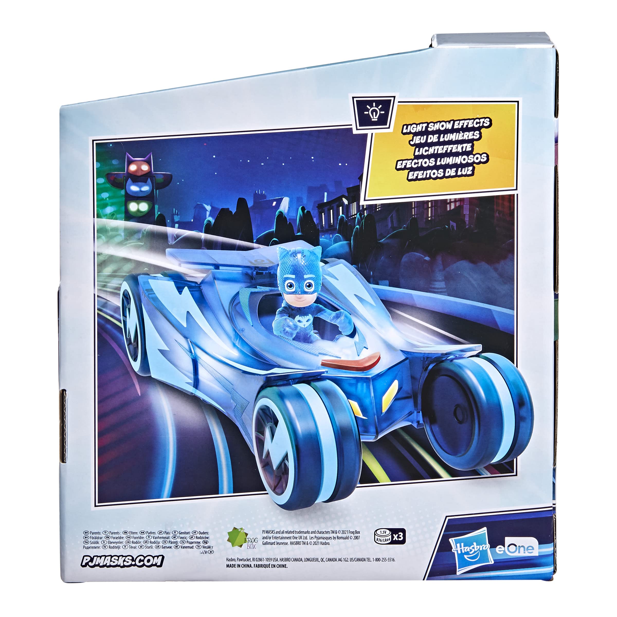 PJ Masks Glow & Go, Gattomobile, Veicolo Giocattolo per età prescolare, Auto di Gattoboy Che Si Illumina con Action Figure di Gattoboy, per Bambini dai 3 Anni in su