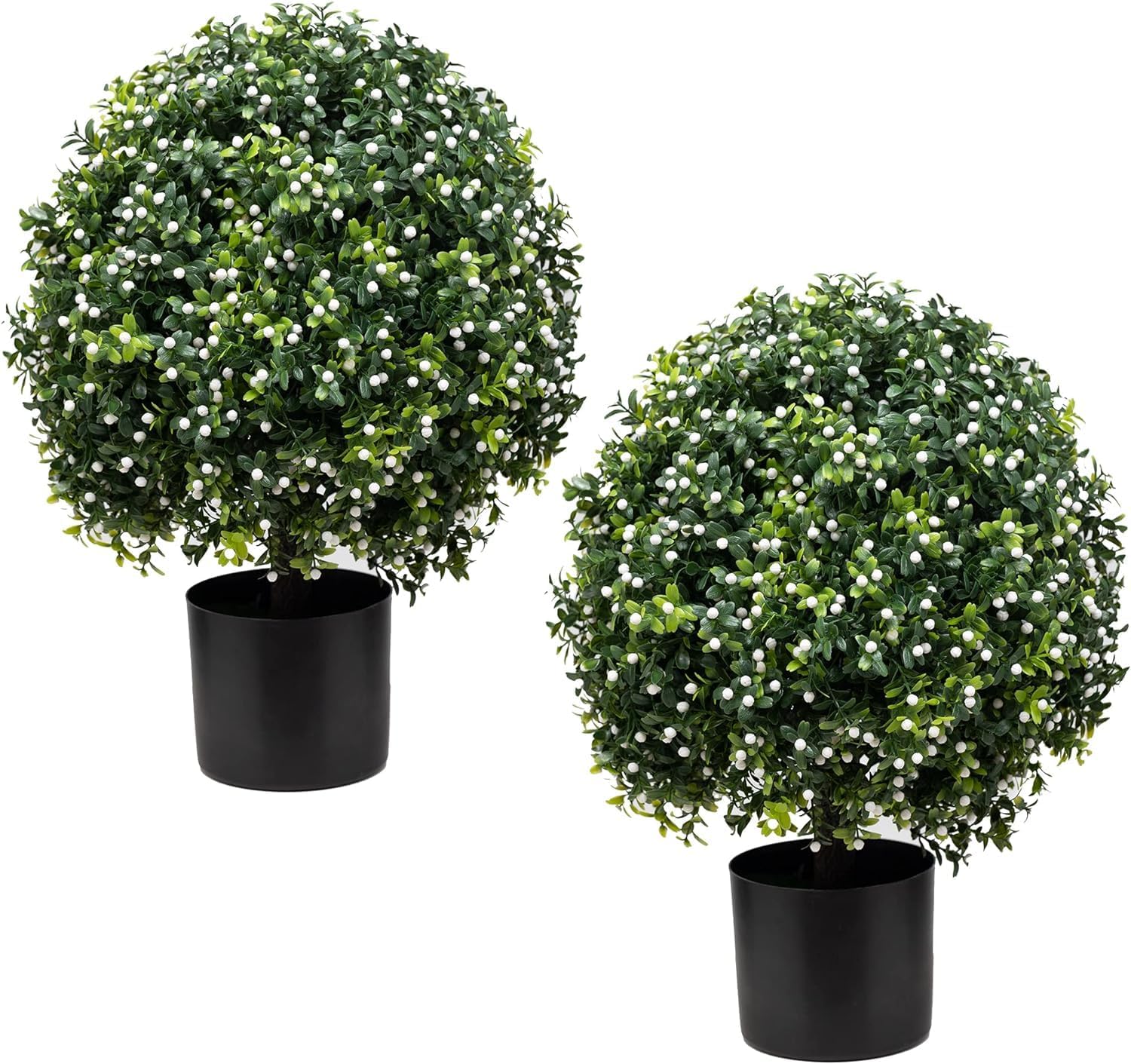Two 24''T Artificial Boxwood Topiary Ball UV Resistant Artificial Boxwood Plants for Outdoor Home Garden (White)