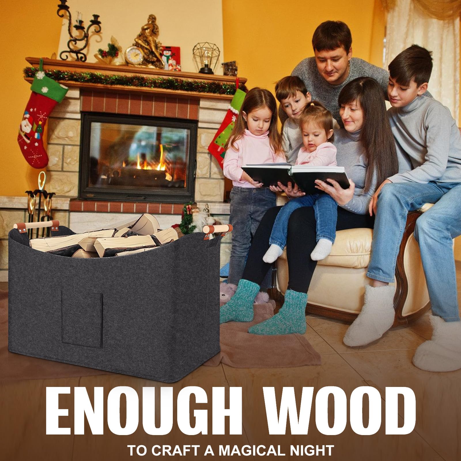 Cesta para Leña 2 Unidades 67L & 96L – Cestas de Fieltro con Asas, 50×32×40 cm & 60×40×40 cm, Bolsa Plegable para Chimenea, Madera, Juguetes o Mantas