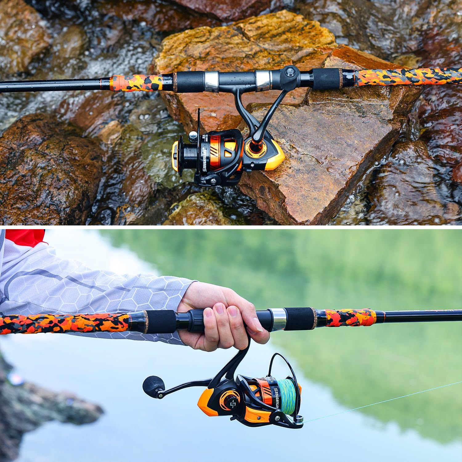 Sougayilang 3 Piece Surf Fishing Rod Combo Medium/Heavy Travel Spinning Rod with 5000 Size Reel Baitfeeder Combo(9'/10'/11')