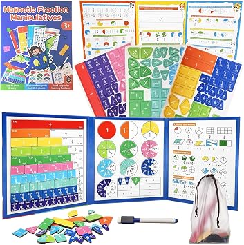 Magnetic Fraction Educational Puzzle,Magnetic Fraction Tiles & Fraction Circles,Math Manipulatives for Elementary School, Montessori Fraction Manipulatives Learning Toys for Kids