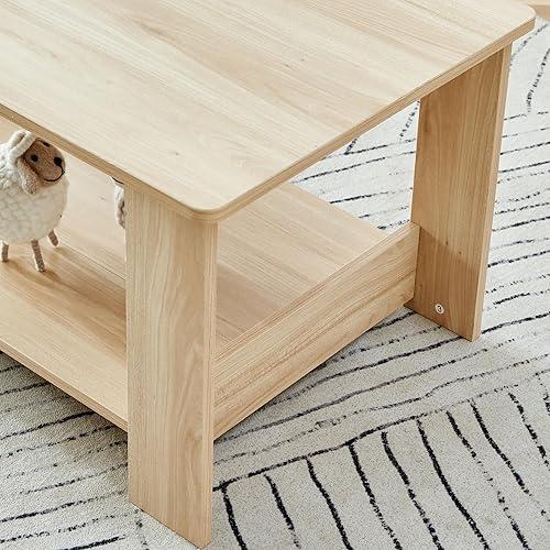 Miniatura 6 de Mesa auxiliar de 2 niveles, moderna mesa de centro rectangular para sala de estar con estante de almacenamiento para decoración de sala de estar,