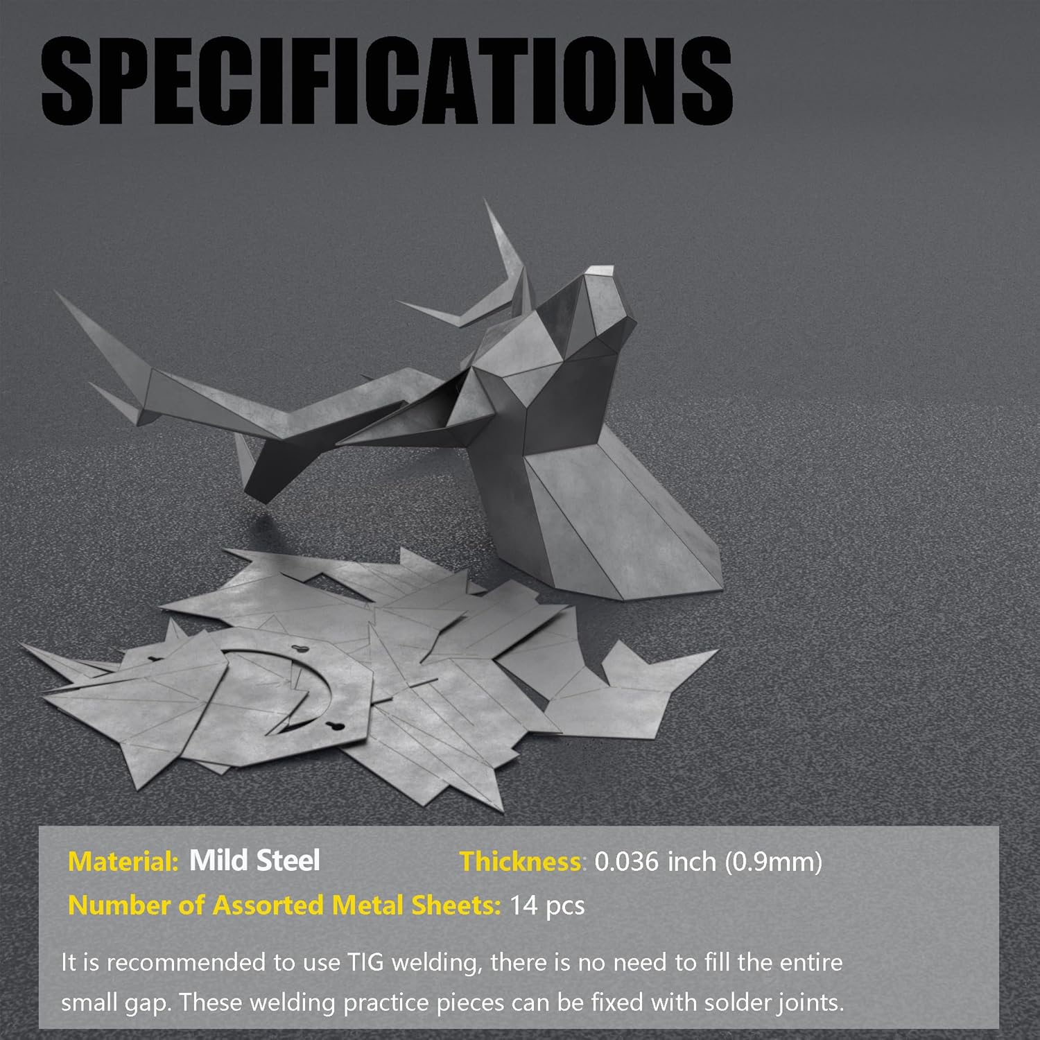 Deer Head Mild Steel welding practice kit, Welding Coupons, Welding Training Metal plates Suitable For TIG, MIG, Gas, Arc, Stick, DIY Welding Practice Kit（15 pcs）