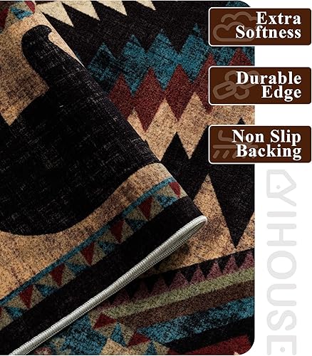 Miniatura 5 de YIHOUSE Alfombra rústica para sala de estar, de 8 x 10 pulgadas, lavable a máquina, tapete occidental antideslizante con patrón de estampado de pelo