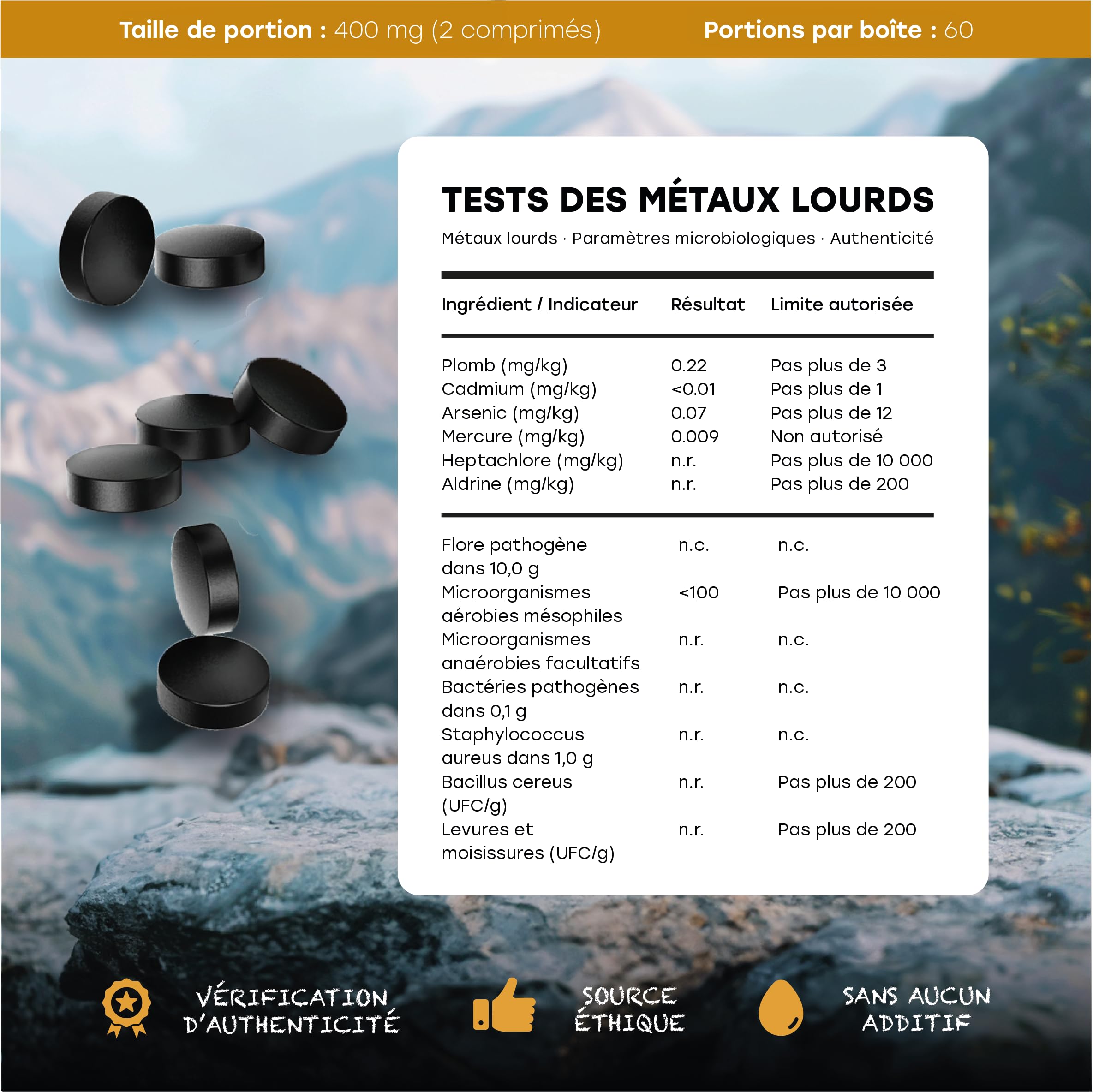 Comprimés De Shilajit Originel – 120 Comprimés, 400 Mg Par Portion – Résine De Shilajit Pure – Riche En Acides Fulviques Et Humiques – 100% Pur