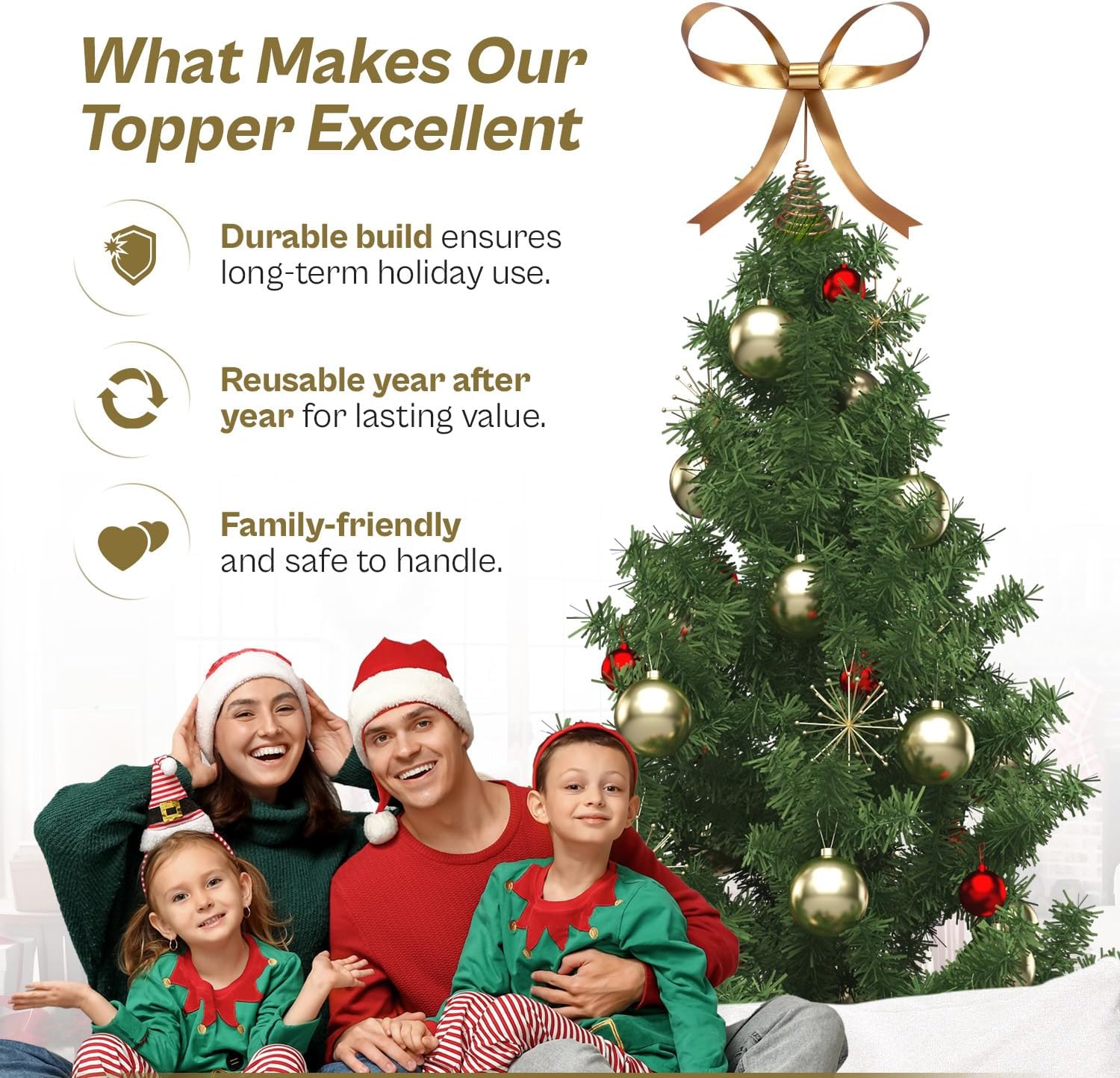 Large Metal Bow Christmas Tree Topper,9.4 Inch Champagne Gold Tree Topper,Champagne Gold Bow Christmas Tree Decorations for Xmas Home Decor Holiday Party Indoor Outdoor Shop Office - Image 5