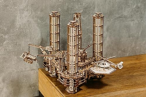 Miniatura 6 de Wood Trick Offshore Rig Platform Rompecabezas 3D de madera para adultos y niños para construir, plataforma móvil interactiva, modelos de madera,