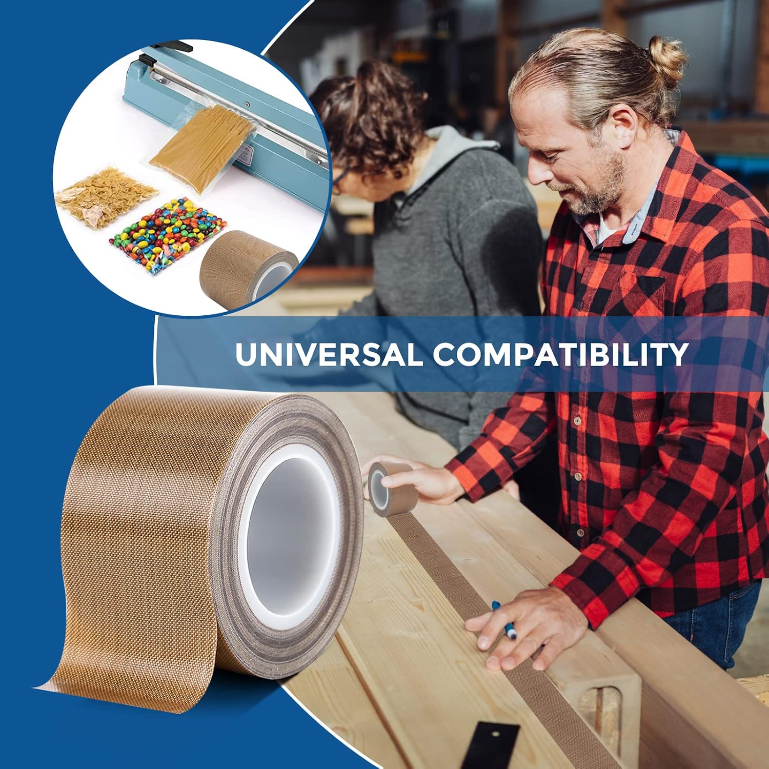 GXF Teflon Tape, 2 in 30 FT Fabric PTFE Tape for Hand or Vacuum Impulse Sealer Machine, PTFE Coated Adhesive Tape for FoodSaver, Seal A Meal, Weston etc.