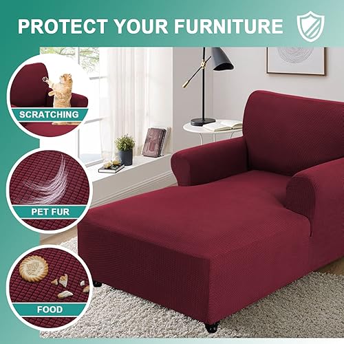 Miniatura 3 de Funda elástica para diván de doble brazo con protector (rojo vino, cuadros pequeños)