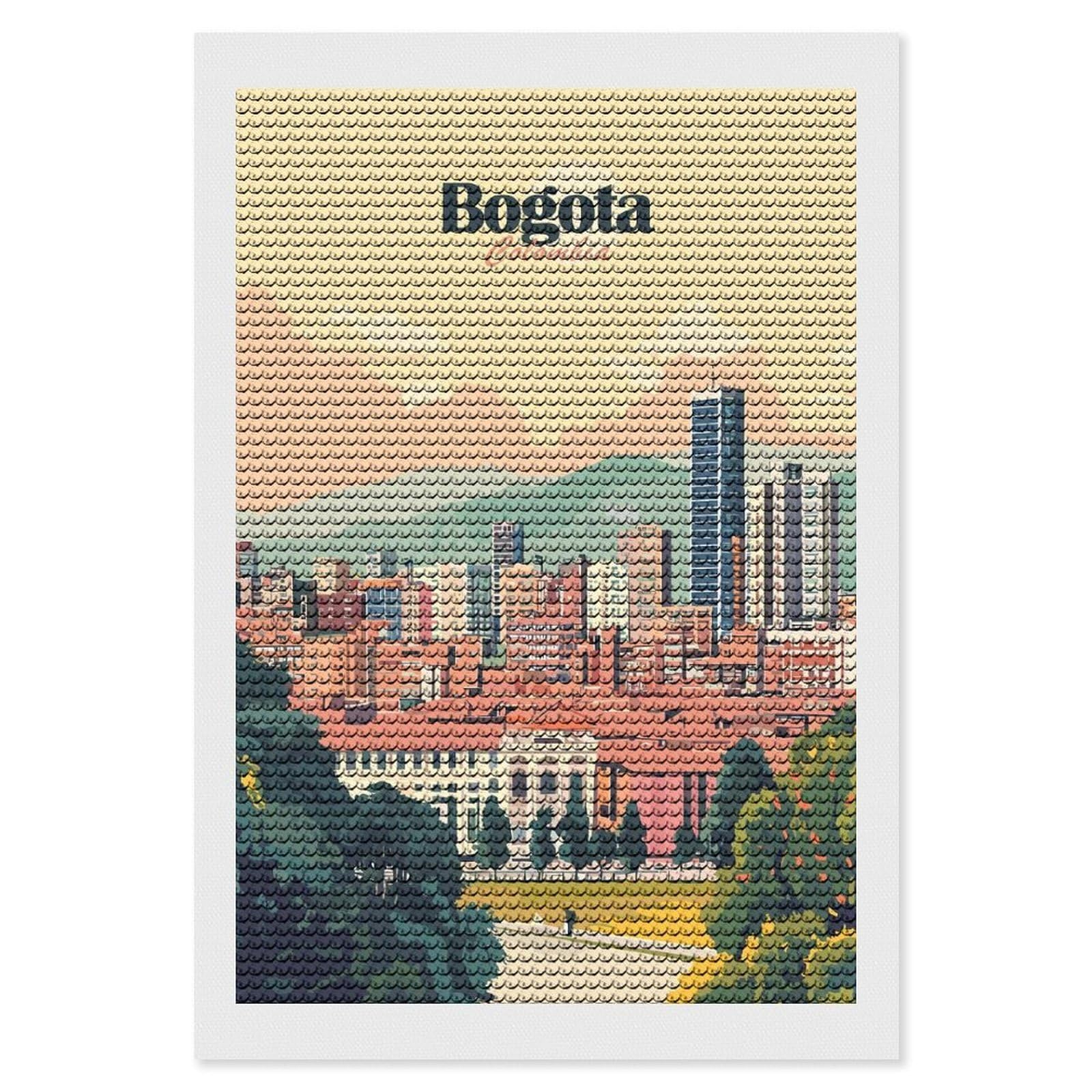 Junmoney Bogota Colombia Cityscape Illustration Diamond Painting Canvas Set 8"x12", Satisfying Creative Project, Easy to Follow Symbols, Fun Craft Experience
