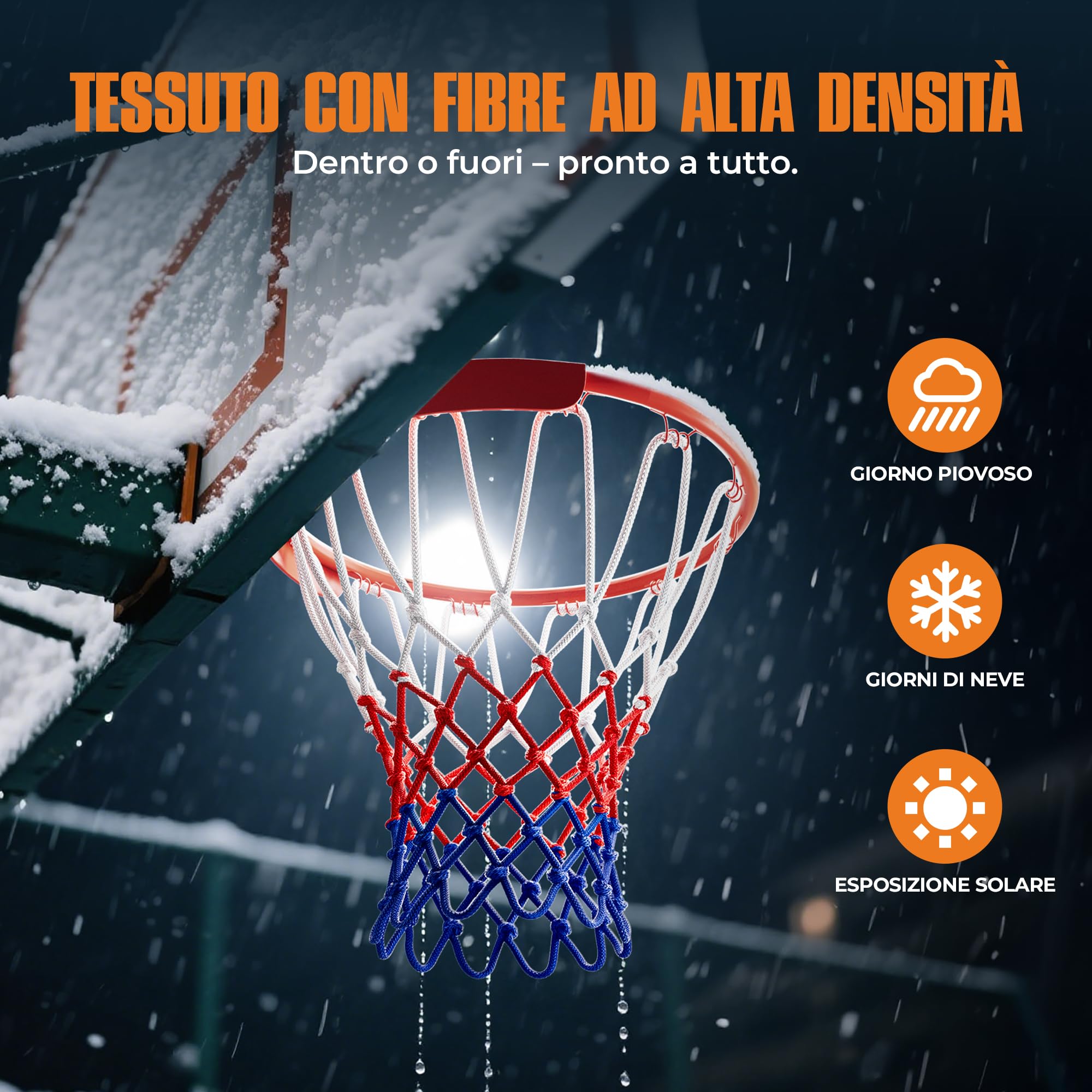 2 pezzi Rete per Basket Professionale 150g, Rete Resistente per Canestro Esterno, Anti Aggrovigliamento, Facile da Installare 12 Ganci, Colori Bianco Rosso Blu