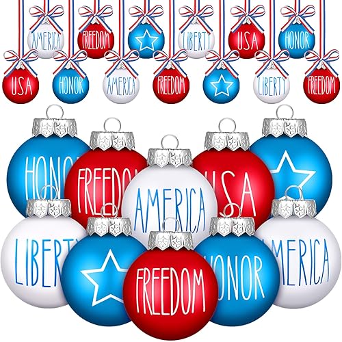 24 Pcs Patriotic Ball Ornaments 4th of July Decorations for Tree Plastic Independence Day Ball Decorations Red Blue White Ornaments Holiday Memorial Day Decor for Home Decor (Stylish Style)