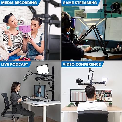 Miniatura 4 de Mount-It! Equipo de transmisión en vivo todo en uno  Soporte de escritorio de transmisión de 5 brazos que sostiene monitores duales, cámaras y