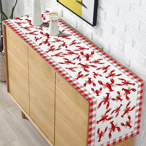 Miniatura 4 de Pudodo Camino de mesa de hervido de cangrejo langosta mariscos ebullición de búfalo a cuadros cumpleaños cocina comedor decoración del hogar 13 x 90