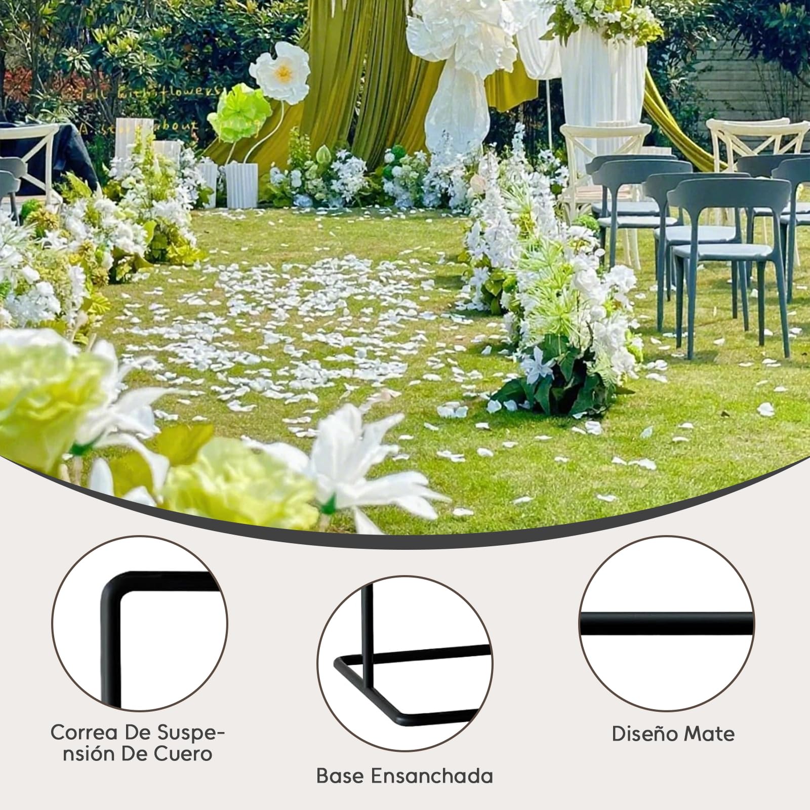 Letreros de exhibición de boda, 173 x 80 x 50 cm, Bienvenido a nuestro soporte para letreros de boda con 4 correas de cuero, adecuado para planos de asientos, recepción, carteles y decoración (Negro)